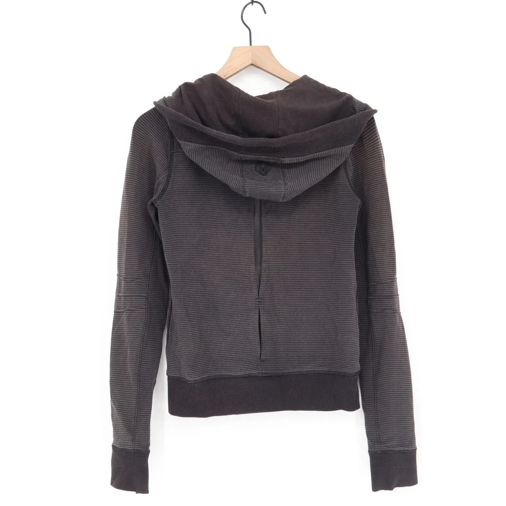 Lululemon Hoodie Womens S Scuba Full Zip Gray Black Micro Stripe Active